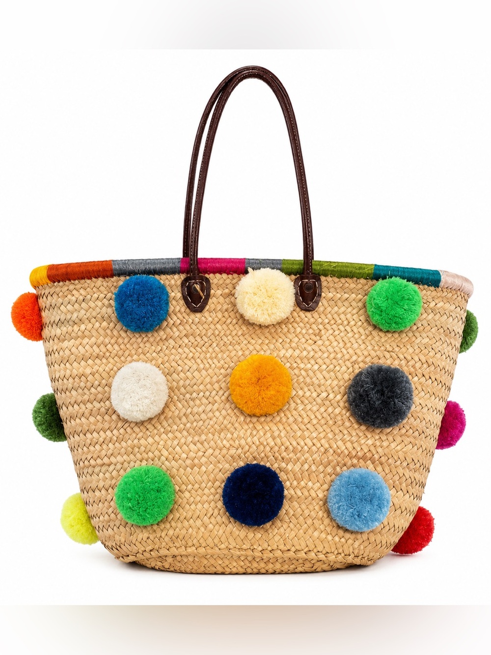 Soeur du Maroc Handmade Moroccan Straw Tote Pom Pom Market Beach Bag Boho Large